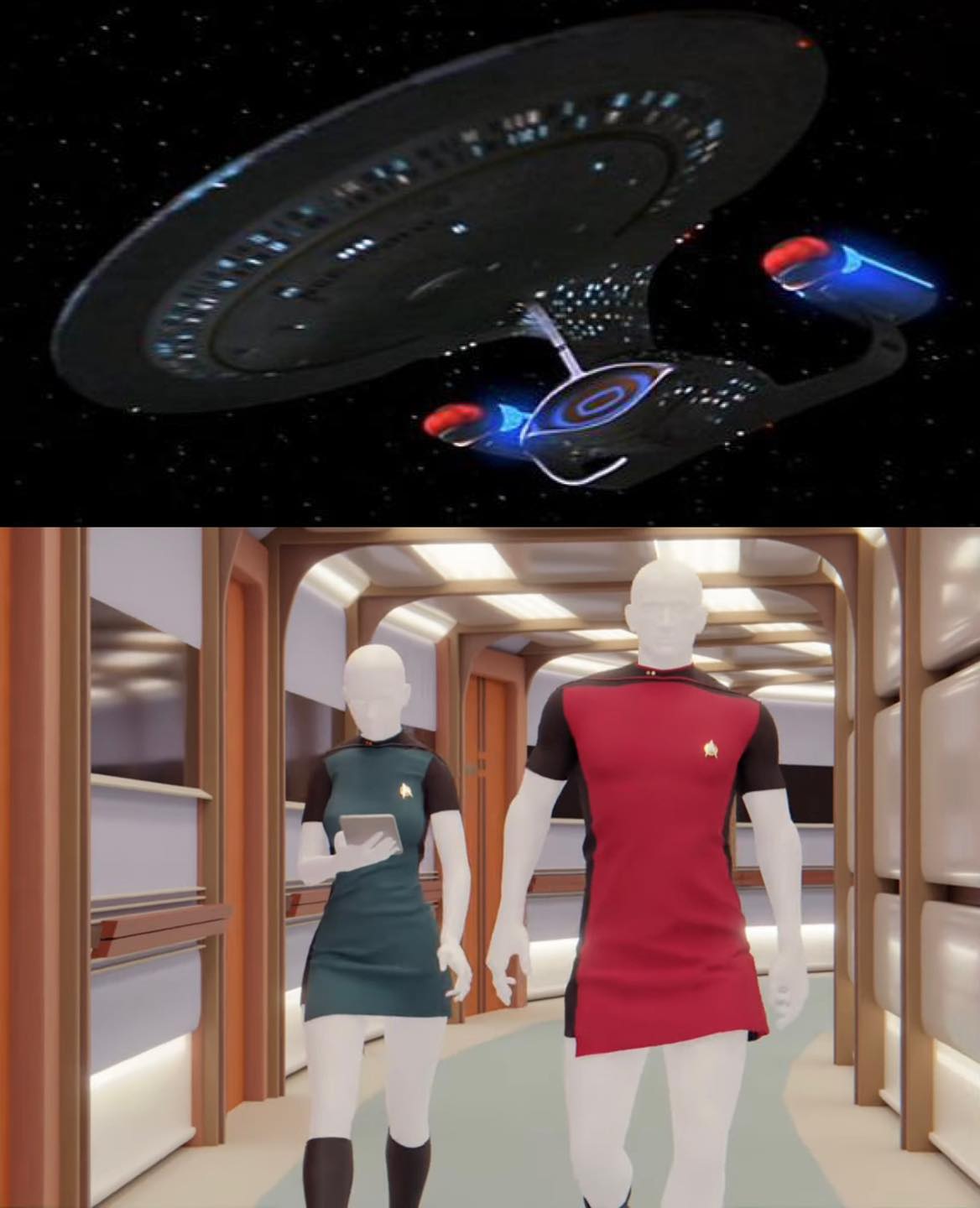 The meme is a humorous comparison between the original Star Trek TV series and the more recent Star Trek movies. It shows a side-by-side image of the original USS Enterprise spaceship from the 1960s, with its saucer-shaped design, and the new USS Enterprise spaceship from the 2010s, which is much larger and more angular. The text overlay reads "The original Enterprise was a spaceship. The new Enterprise is a space station with a spaceship attached to it."